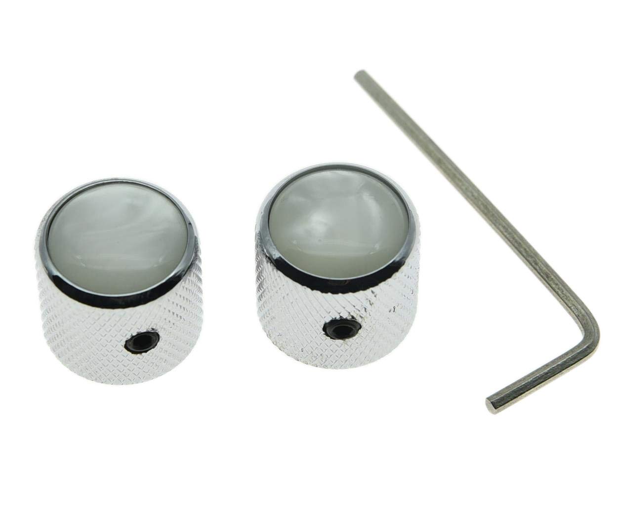 Dopro 2pcs Chrome with White Pearl Cap Guitar Dome Knobs for Tele Telecaster Set Screw Guitar Bass Knob