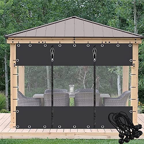 YHKJLYH Cortinas de Lona para Patio al Aire Libre, Transparentes e Impermeables, de plástico PVC de 0,5 mm, con Cremallera para pérgolas, porches y cenadores (Color: Negro, tamaño: 2,2 x 2,0 m)