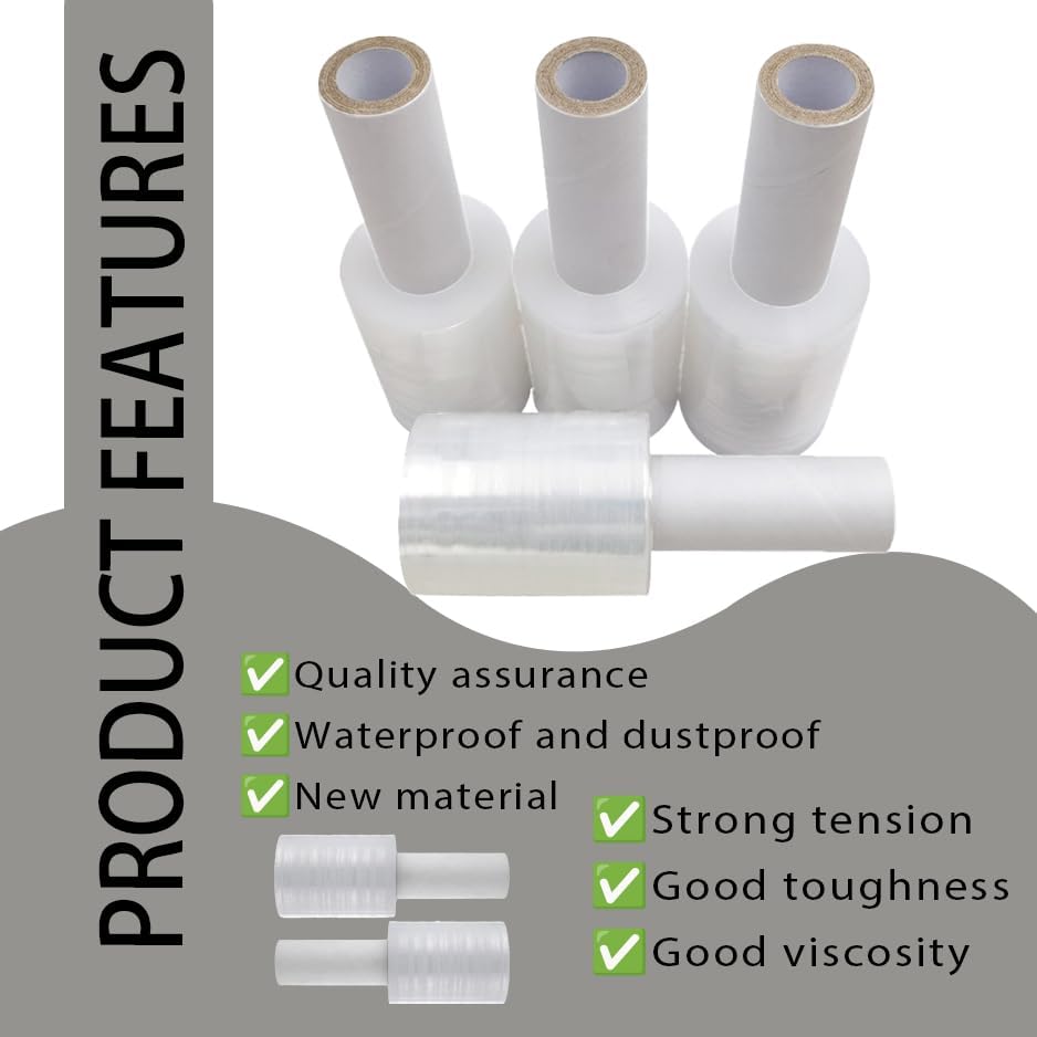 2 Pack Stretch Wrap Film with Handle,4 inch X 1000Ft 80 Guage Industrial Mini Stretch Wrap Film, Self-Adhesive Plastic Wrap for Packing,Moving