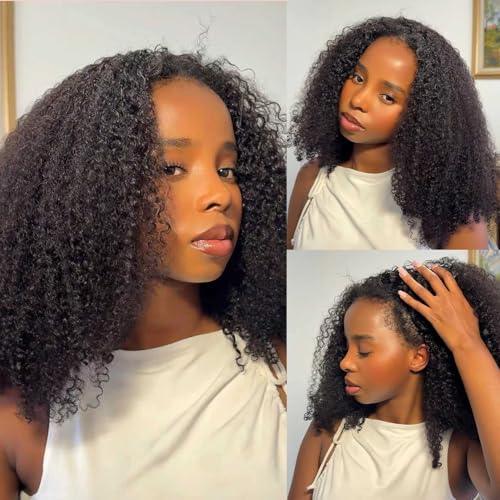 Image of WENYAN Kinky Curly Half Wig Human Hair 26 Inch Glueless Wigs Natural Black | 180% Density,3 In 1 Drawstring Seamless Flip Over Curly Half Wigs for Black Women,Headband Wig Wear and Go Beginner Friendly