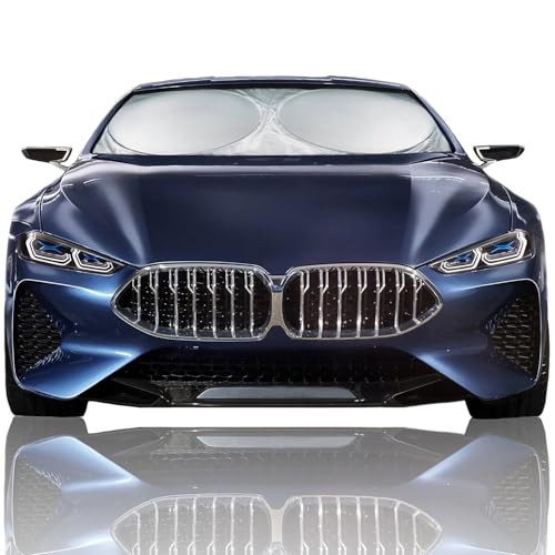 Windshield Sun Shade, Reflective Sunshade for Car Windshield with Mirror Cut-Out, Blocks 99% UV Rays & Keeps Vehicle Cool, Fits Cars, Trucks, SUVs & Vans, Fade-Resistant, (Medium)
