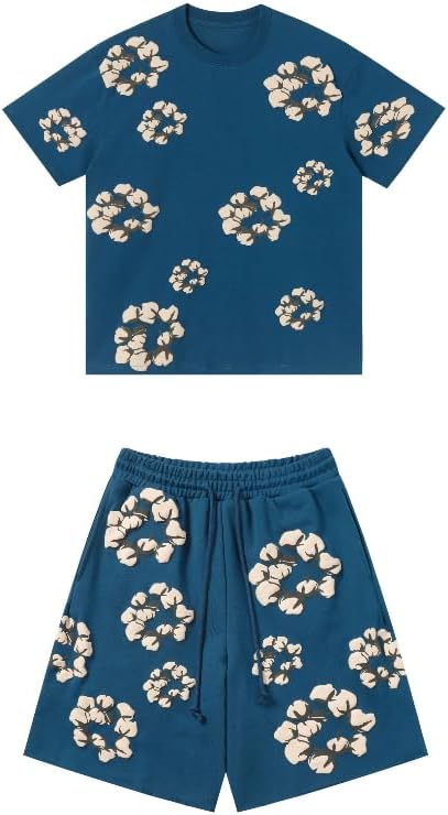 Y2K men's and women's bubble printed short sleeved shorts set, loose T-shirt beach shorts two-piece set