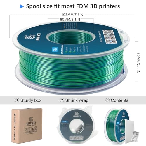Image of Geeetech 3D Printer Silk PLA Dual Color Filament, Metal-Like Shiny Silk Filament 1.75mm 1kg (2.2lbs) Spool, Dimensional Accuracy + /- 0.02 mm, Silk Blue Green