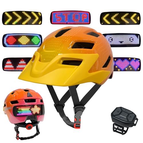 MOYACA Kids Bike Helmet with LED Lights, Remote Control Turn Signals Safety Helmet Back Light for Youth Mountain Cycling Scooter Skateboarding, Adjustable and Lightweight for Boys Girls