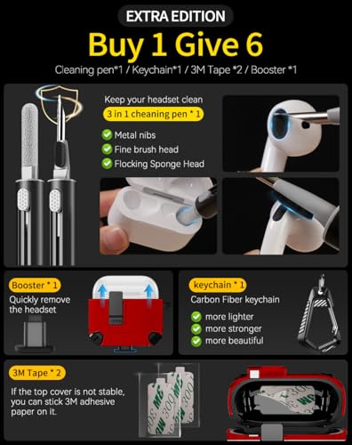 Image of Pohgelan Compatible with AirPods 4 Case (C-RED) | Magnetic Automatic Lock with Phone Stand & Cleaning Kit,Compatible with Magsafe