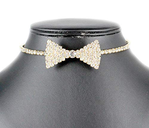 Janefashions Bow Tie Clear White Austrian Rhinestone Crystal Necklace Choker Party Gold Tone Silver Tone B1626 (Gold Tone) #TOP4