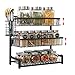 Estante para especias de 3 niveles con cesto para cubiertos, estante organizador de tarros ajustable en altura para montaje en pared con 5 ganchos para cocina