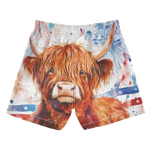 Boys Swim Trunks Highland Cow Cattle American Flag Toddler Swim Shorts Beach Board Shorts Swimsuit2