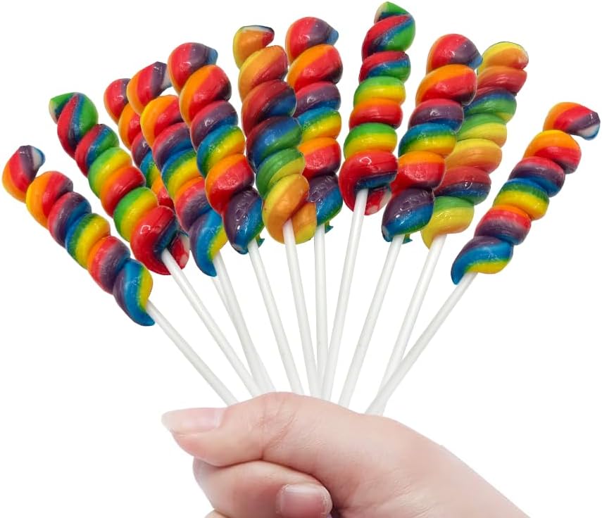 Rainbow Twisty Lollipops - 24 Unicorn Suckers Individually Wrapped Bulk - Great for Candy Buffet - Baby Shower - Birthday Party Favor Candy - Goodies for Kids and Adults
