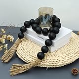 Large Black Wooden Beads Garland Farmhouse Decor 50inch long with 1.6" Diameter beads, Wood Beads De