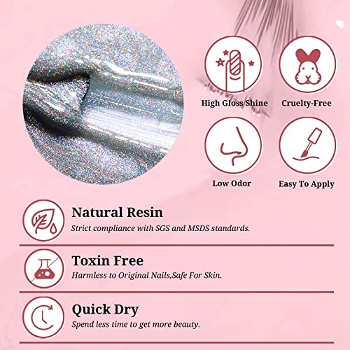 Aillsa Rainbow Cat Eye Gel Nail Polish Set - Holographic Glitter Gel Nail Polish Pink Brown Laser Cat Eye U V Gel Polish Set With Magnetic, Spring Summer Nail Art Gifts Set For Women & Girls #TOP5