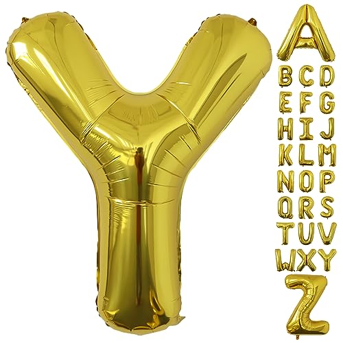 Image of Letter Balloons Gold Party Balloon - 40 Inch Large Gold Letter Y Balloon, Letter Balloon Birthday Decorations, Balloon for Women Men Anniversary Party Decorations Supplies