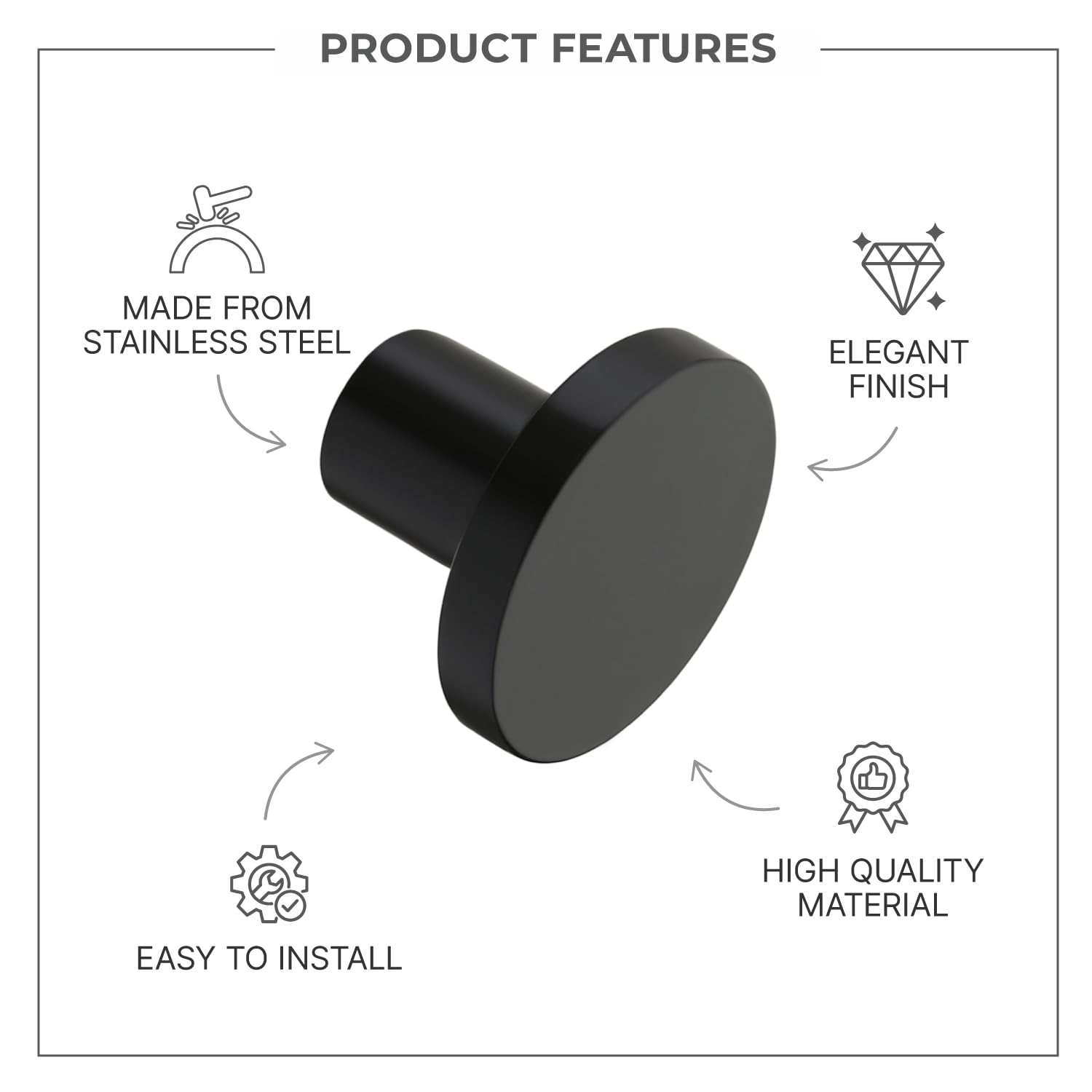 LAPO Refined Cabinet & Drawer Knobs | Stainless Steel Build | Firm Grip & Easy Pull-Push Use | Suitable for Wardrobe, Bookcase & Cupboard | Simple Screw Fit | Black Finish | Pack of 9 — Amazon image 3