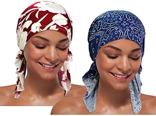 2 Pieces Chemo Hat Turban Beanie, Pre-Tied Headwraps Headwear for Women
