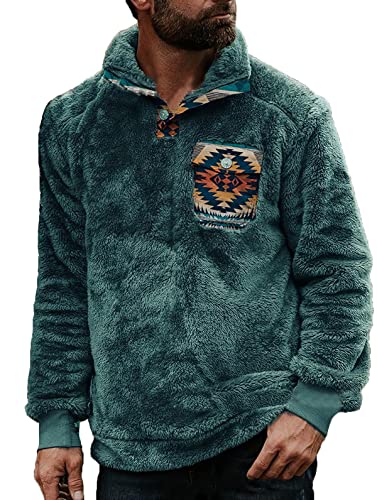 Men s Western Aztec Plaid Fleece Hoodie Winter Warm Pullover Hoodless Fuzzy Sweatshirts Hoodies Pockets (L, E)