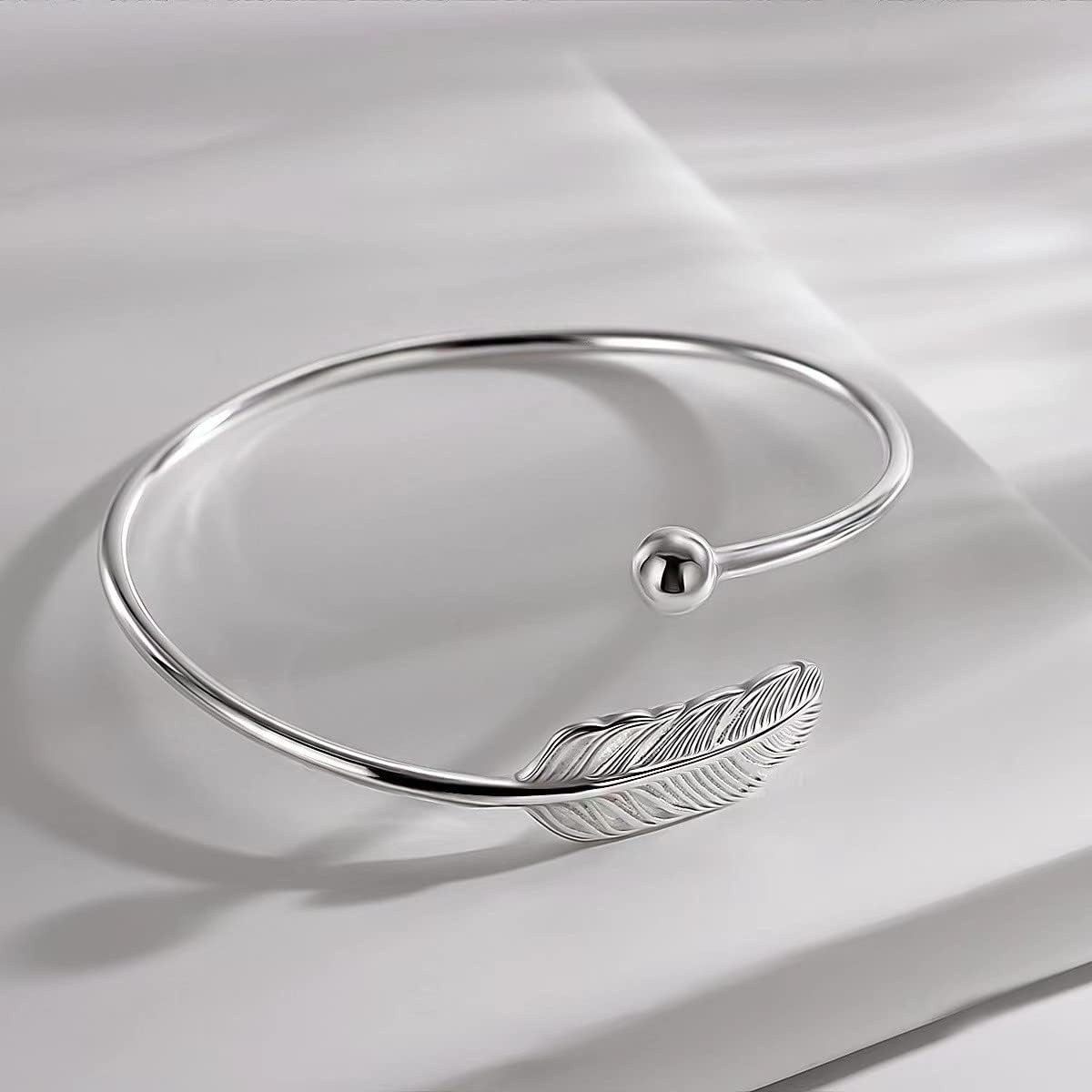 Sterling Silver Bangle Bracelets for Women,Fashion Jewelry Simple Adjustable 925 Silver Cuff Bangles for Women Mom Wife Valentine Mothers Day Gift - Image 2