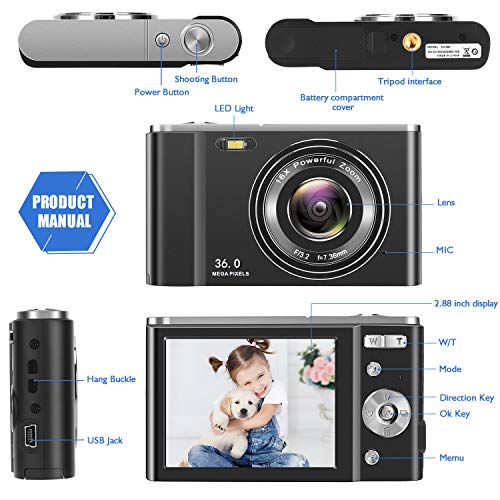 toberto Digital Camera, 1080P HD Vlogging LCD Mini Camera with 16X Zoom 36MP Digital Point and Shoot Camera Video Camera, for Kids Students Beginners Beauty Face (Green) - Thumbnail 4