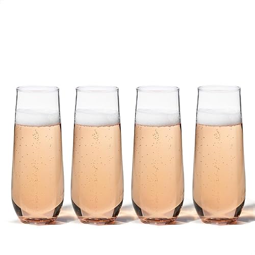 TOSSWARE RESERVE 9oz Stemless Flute SET OF 4, Premium Quality, Tritan Dishwasher Safe & Heat Resistant Unbreakable Plastic Champagne Glasses, 4 Count (Pack of 1)