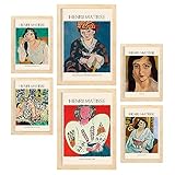 nacnic poster set di 6 henri matisse collezione di opere d'arte, quadri decorativi per il tuo salotto, camera da letto, casa. stampe d'arte da parete. a4 and a3 with lightwood frames