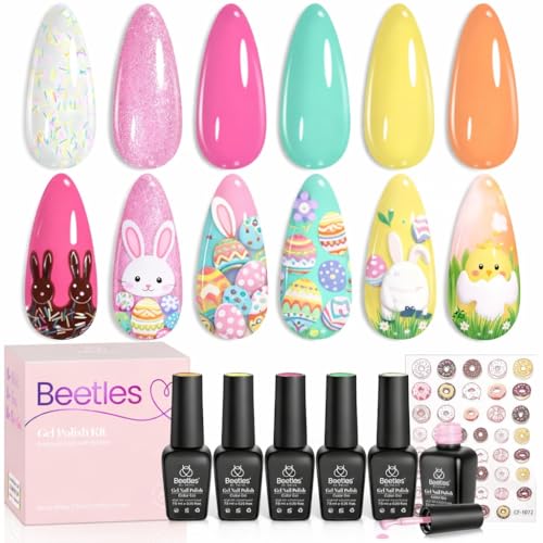 Image of Beetles Gel Nail Polish Set, Orange Yellow Pink Turquoise Green Glitter Soak Off UV LED Gel Polish Ice Cream Theme Summer Gifts for Women