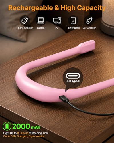 Image of Book Light with Power Display /Timer: Rechargeable 2000mAh 10-80Hrs Neck Light Eye Caring 3 Color Dimmable Neck Reading Light, Handfree Flashlight for Knitting Crochet Accessories Sewing Tools
