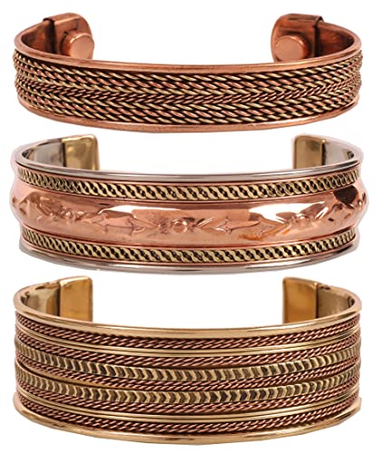 Image of Touchstone copper bracelets | gift for men women |adjustable 100% pure solid real magnetic jewelry | handmade bracelet set combo | rope braided tibetan bangles.