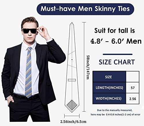 Image of Mantieqingway Mens Skinny Ties,2.56 inch Cotton Neckties Striped Plaid Ties for Groom Groomsmen Wedding Party Christmas