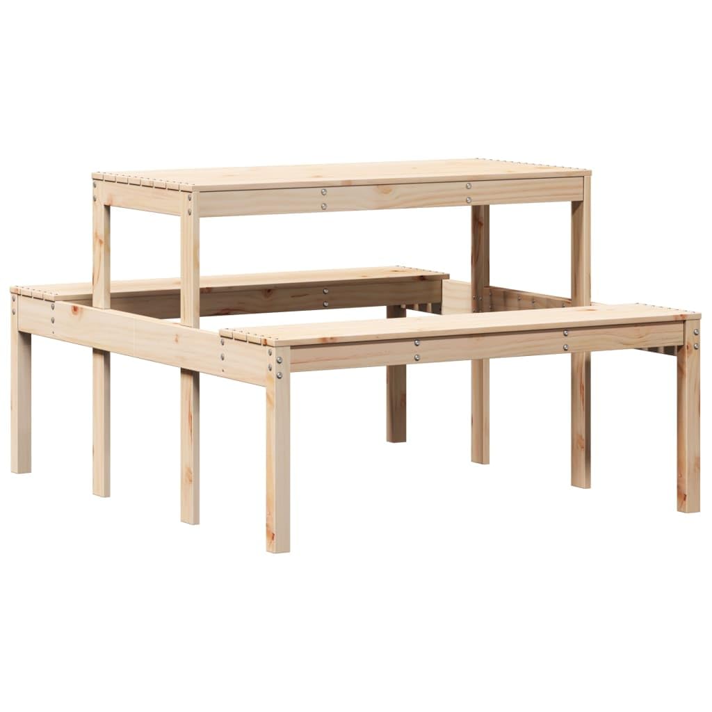 Mesa de picnic de madera maciza de pino, 110 x 134 x 75 cm, mesa de jardín de madera con diseño de lamas para terraza, balcón y jardín, robusta mesa de exterior para aperitivos y bebidas