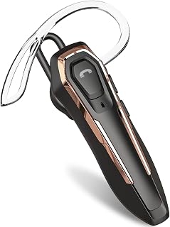 ZOUKAI Single Ear Wireless Bluetooth Headset, 30H Talking Time, Dual Noise Cancelling Mic Hands-Free Calls, Hands Free Earpiece, Call Reminder Function, for PC, Laptop, Gold, DY25