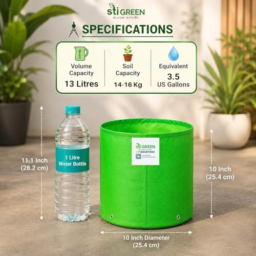 Image of HDPE Grow Bags for Plants 10X10 Inch (Pack of 10) | 260 GSM Heavy Duty UV-Protected Round Green Colour Plant Bags for Terrace and Vegetable Gardening | Strong & Reusable|