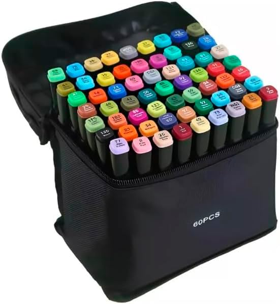 Estojo Canetinha 60 Cores Ponta Dupla para Colorir Kit Canetas Marcador Permanente Duas Pontas Para Desenho Profissional e Escolar Premium
