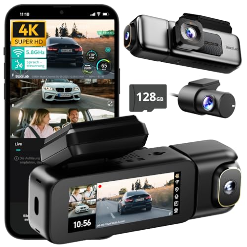 BOTSLAB 4K 3-Kanal Dashcam Auto Vorne Hinten, 3 Channel 4K+1080P+1080P, GPS 5.8GHz WiFi Dash Cam mit...