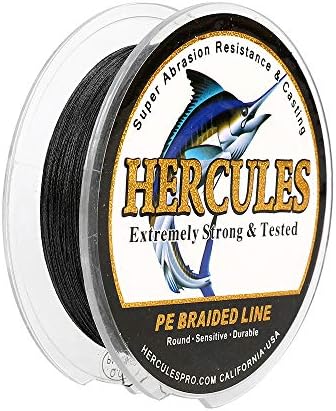 HERCULES Super Strong 100M 109 Yards Braided Fishing Line 50 LB Test for Saltwater Freshwater PE Braid Fish Lines 4 Strands - Black, 50LB (22.7KG), 0.37MM