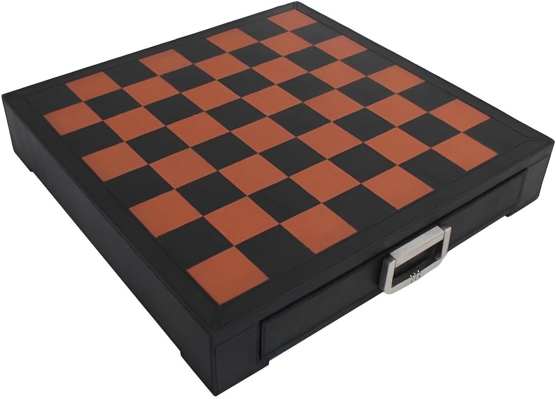 Persian Set + Genuine Leather Chessboard with Drawer Black Brown