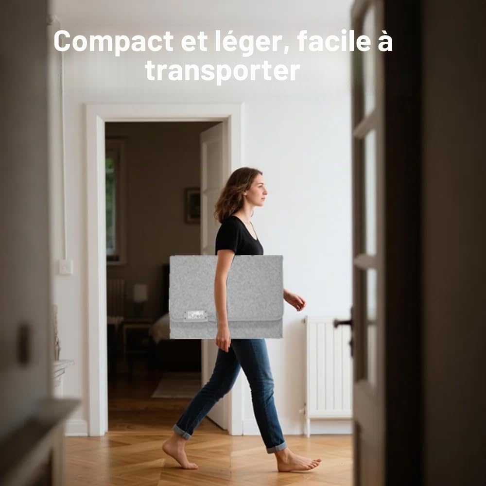 50 x 100 cm Panneau Chauffant Infrarouge, Chauffage de Bureau Pliable, Chauffage D'appoint Portable Pliable avec 5 Niveaux de Chaleur, Jusqu'à 68℃, Réglage de la Durée à 6 Vitesses