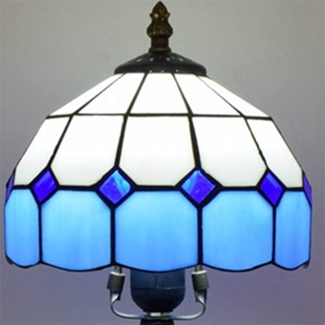 Tiffany Style Mediterranean Table Lamp Light Blue Lattice Stained Glass 8 Inch Shade Bedroom Desk Lamps Antique Zinc Base for Office Lighting
