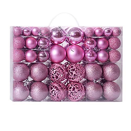 100 bolas de árbol de Navidad colgantes con decoraciones inastillables, bolas de árbol de Navidad rosadas, decoraciones de árbol de Navidad, múltiples tamaños, adornos de Navidad para vacaciones,