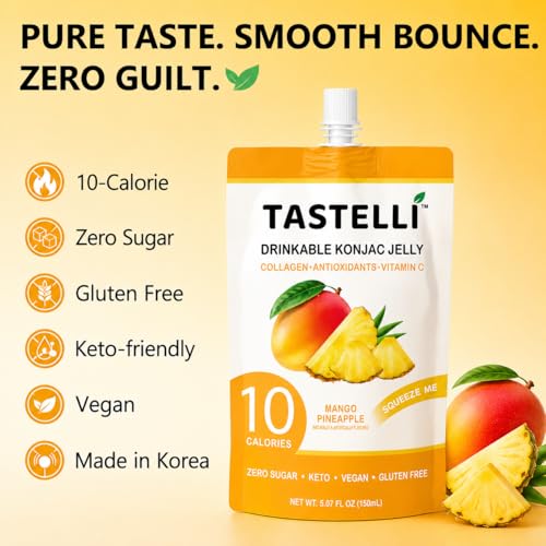Tastelli Mango Pineapple Konjac Jelly with Collagen & Vitamin C | Sugar Free Gluten Free Low Calorie | Vegan Fruit Snack | 150mL x 10 Pouches - image 3