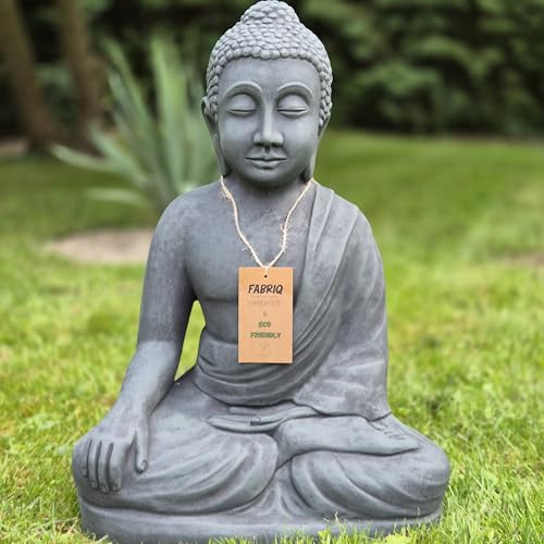 FABRIQ Buddha Statue 50 cm Schwarz-Grün – 26 kg – H:50 cm – Massiver Steinguss Wetterfest & frostfest bis −30 °C Gartendeko Premium