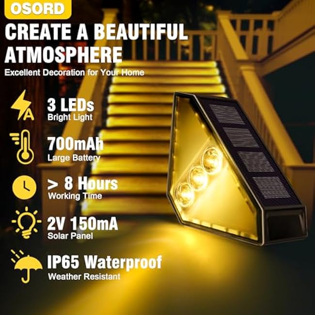 Solar Step Lights for Outside, 12-Pack LED Stair Lights Outdoor Waterproof IP65, Auto ON/Off Outdoor Deck Stair Lighting - Step Light Solar Powered for Garden Deck Backyard Patio(Warm White)