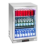 Royal Catering RCGK-138S Nevera Expositora Frigorifico Minibar Nevera Pequeña Bebidas Botellas Refrigerador (138 L, 2–10 °C, 135 W, 53x60x90 cm) Inox