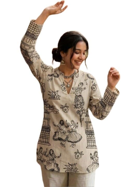 Image of Women's Short Kurti in TopsTunic Rayon Cotton Blend | Ladies Ethnic Tunic