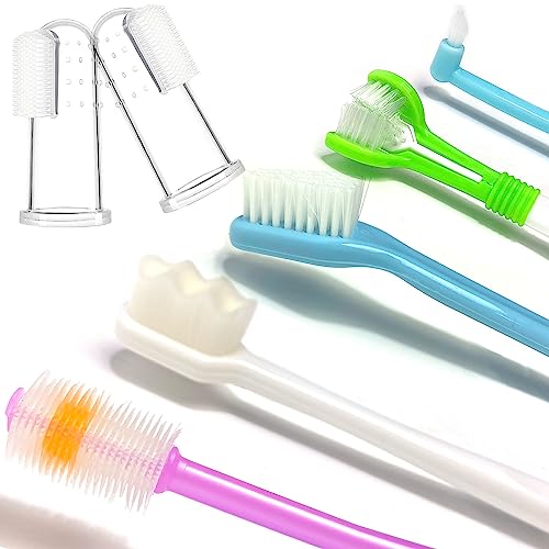 Image of Dog Toothbrush, 360 Degree Finger Toothbrushes, Triple Head Toothbrushes, Double Head Toothbrush,Cleaning Brushes for Dog Cat Oral Dental Health (9 Pack)