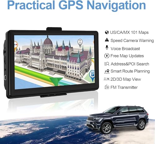 GPS Navigator for Car with Latest 2026 Map Free Update, 7" Car GPS Navigation System for Truck Commercial Drivers, with Voice Turn Guidance, Red Light Speedcam Warning, POI/Zip Search, 7 Vehicles, FM - Image 6