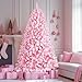 SHareconn 6ft Prelit Snow Flocked Spruce Artificial Christmas Tree with Remote (Upgraded), 330 Pre-Lit Multi-Color RGB Lights, Full Snow Branch Tips for Home, Office, Xmas Decoration, 6 FT Pink