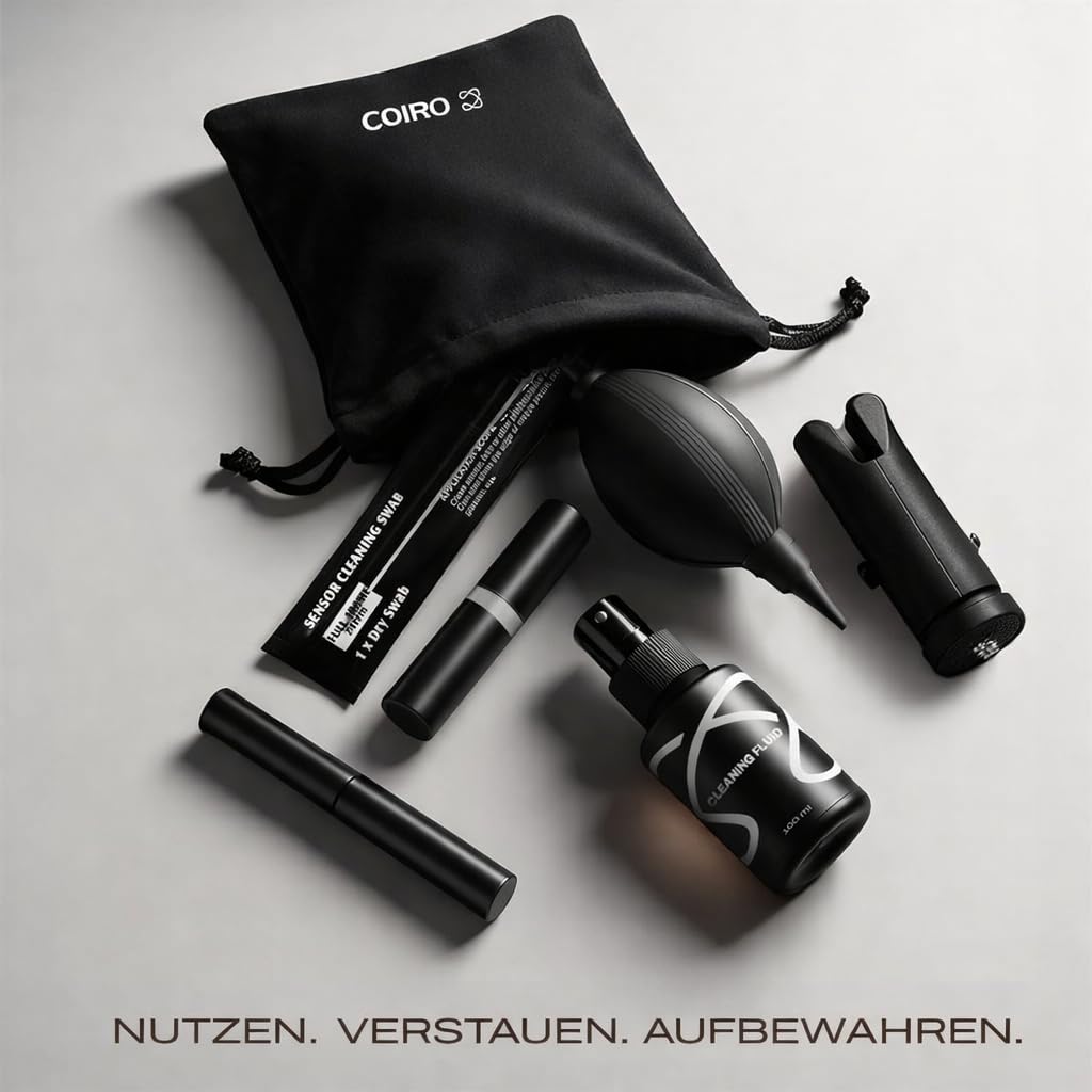 C Coiro Kamera Reinigungsset für DSLR und empfindliche Elektronik, 9-in-1 Objektivreiniger-Spray, Kamerastift, Gebläse, Tücher, Sensorreiniger, Fotografen Geschenke & Kamera Zubehör
