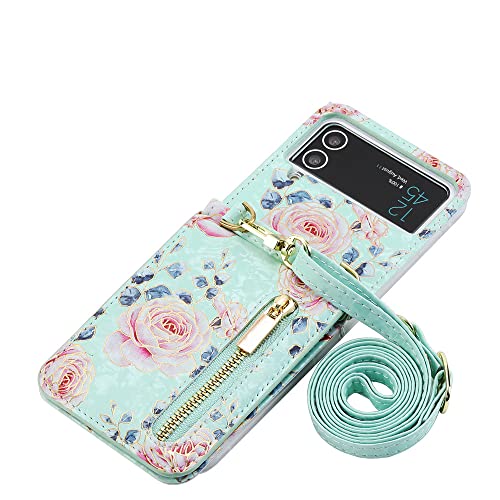Coque antichoc Galaxy Z Flip 4 cuir cyan pour libérer vos mains avec élégance