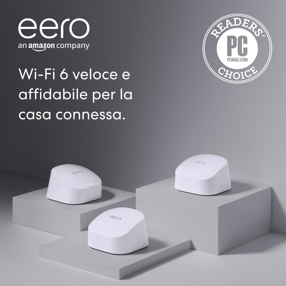 Router wi-fi mesh Amazon eero 6 | Ethernet 500 Gbps | Fino a 420 m² | Connessione di oltre 75 dispositivi | Confezione da 3 | Modello 2021