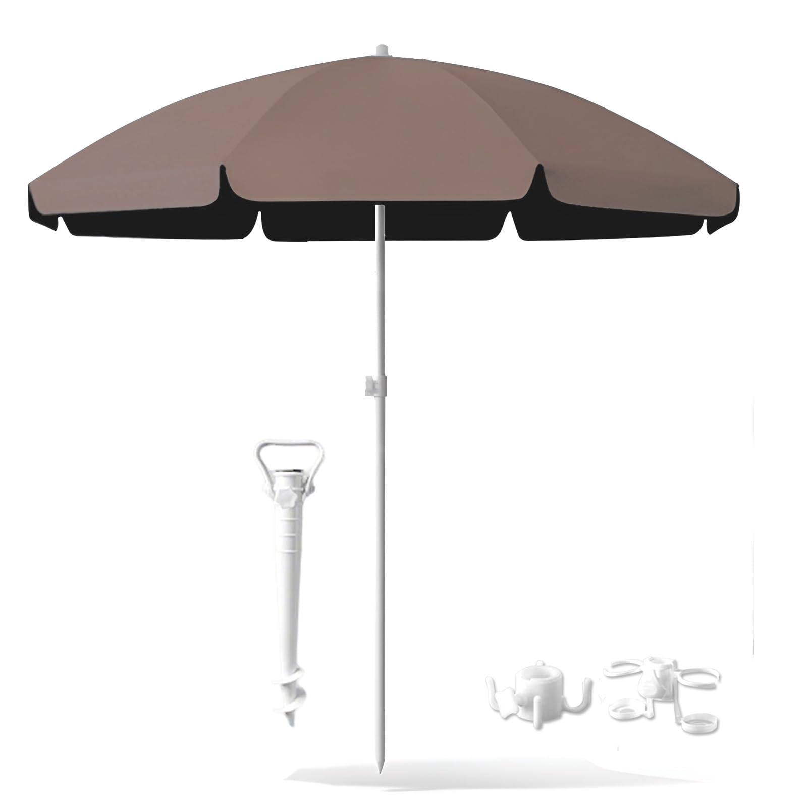 220/240/260 cm Strandschirm mit Sandanker, Hängehaken, Becherhalter, UPF 50+ Sonne schützen Tragbare Outdoor Sonnenschirm für Reisegarten Ln