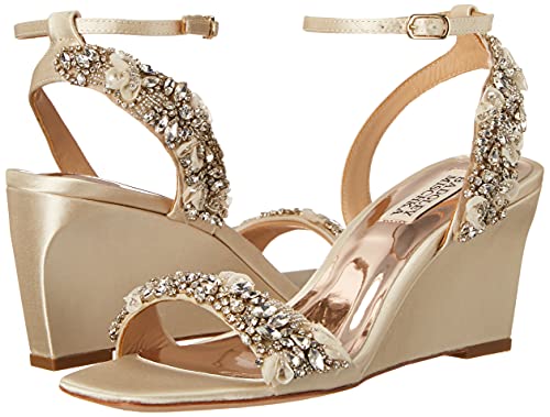 Badgley Mischka Women's Blakeley Wedge Sandal, Ivory Satin, 6 #TOP6